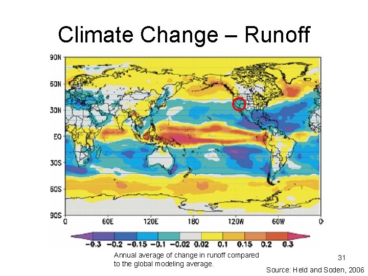 Climate Change – Runoff Annual average of change in runoff compared to the global Climate Change – Runoff Annual average of change in runoff compared to the global