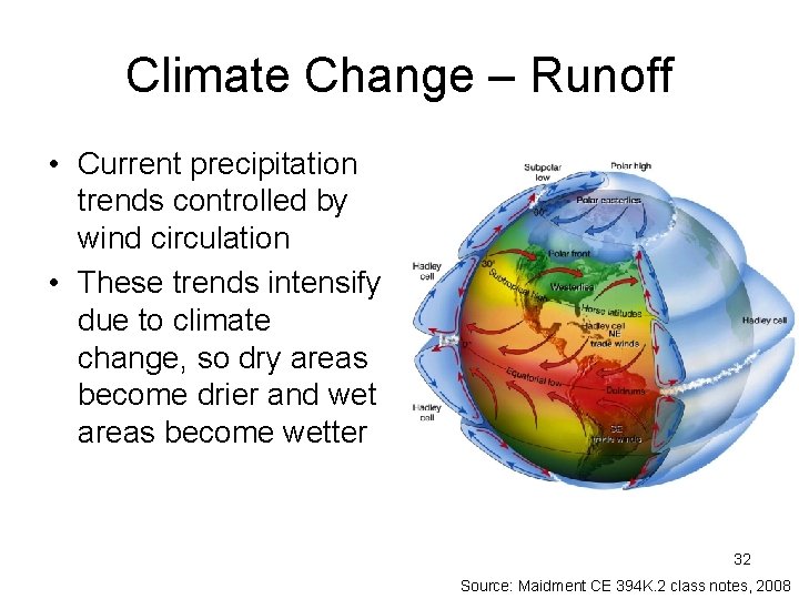 Climate Change – Runoff • Current precipitation trends controlled by wind circulation • These Climate Change – Runoff • Current precipitation trends controlled by wind circulation • These