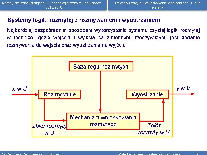 Metody sztucznej inteligencji - Technologie rozmyte i neuronowe 2015/2016 Systemy rozmyte – wnioskowanie Mamdani’ego