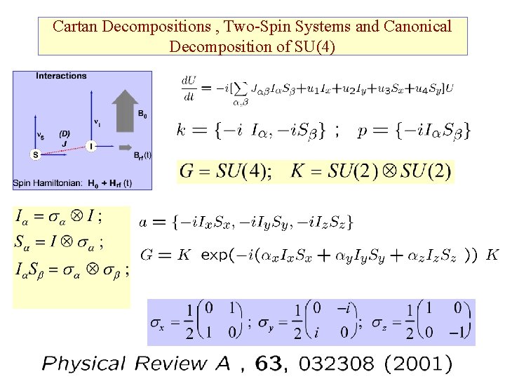 Cartan Decompositions , Two-Spin Systems and Canonical Decomposition of SU(4) 