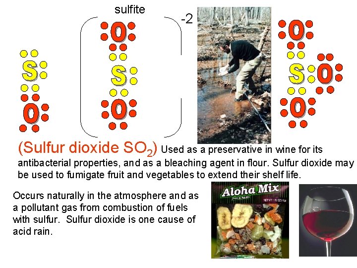 sulfite -2 - - (Sulfur dioxide SO 2) Used as a preservative in wine