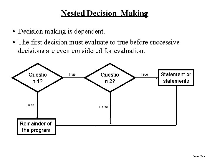 Nested Decision Making • Decision making is dependent. • The first decision must evaluate Nested Decision Making • Decision making is dependent. • The first decision must evaluate