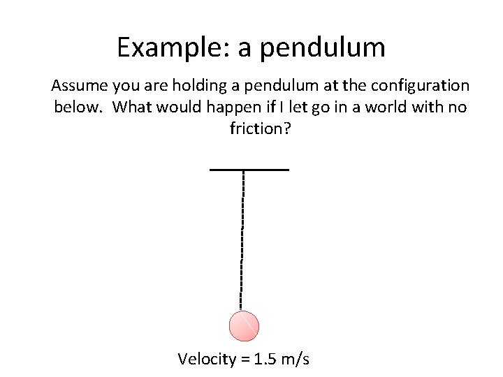 Example: a pendulum Assume you are holding a pendulum at the configuration below. What