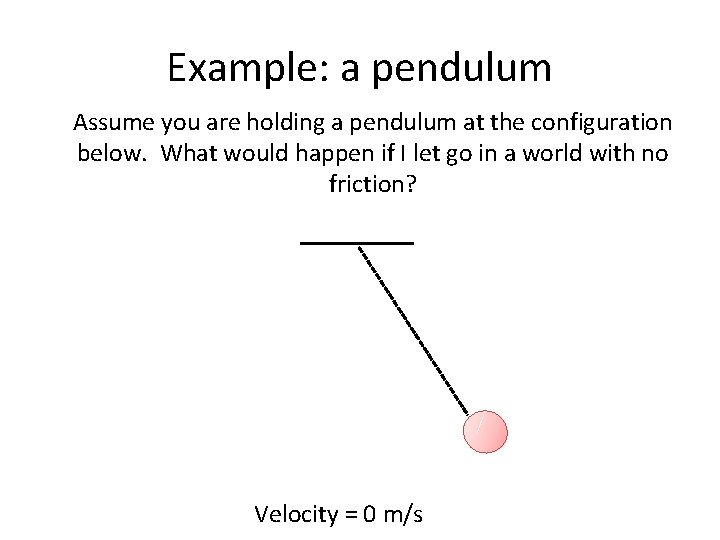 Example: a pendulum Assume you are holding a pendulum at the configuration below. What