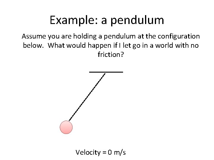 Example: a pendulum Assume you are holding a pendulum at the configuration below. What