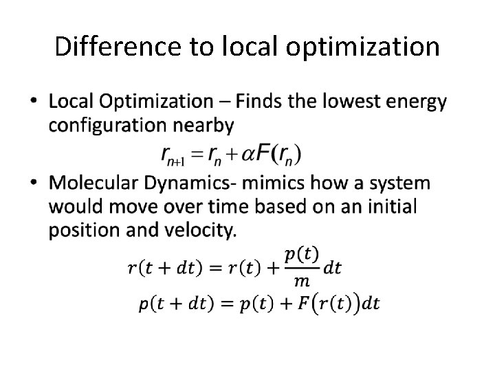Difference to local optimization • 