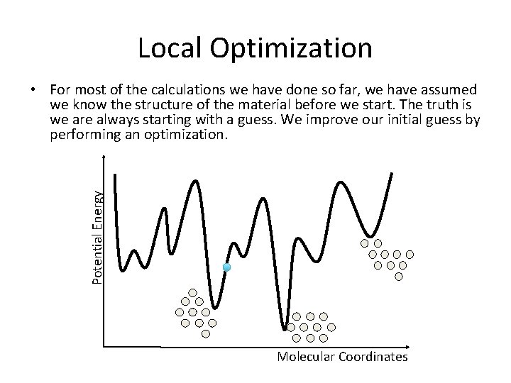 Local Optimization Potential Energy • For most of the calculations we have done so