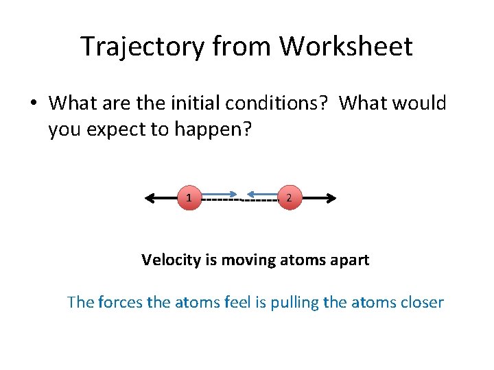 Trajectory from Worksheet • What are the initial conditions? What would you expect to
