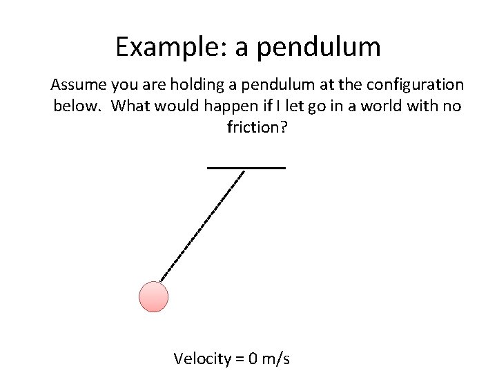 Example: a pendulum Assume you are holding a pendulum at the configuration below. What