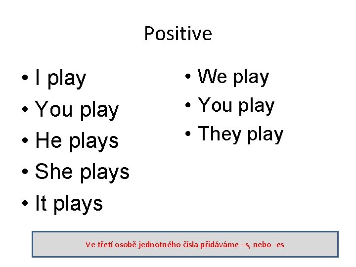 Positive • I play • You play • He plays • She plays •