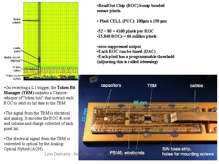  • Read. Out Chip (ROC) bump bonded sensor pixels. • Pixel CELL (PUC):