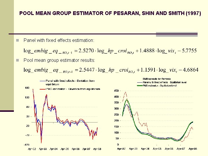POOL MEAN GROUP ESTIMATOR OF PESARAN, SHIN AND SMITH (1997) n Panel with fixed