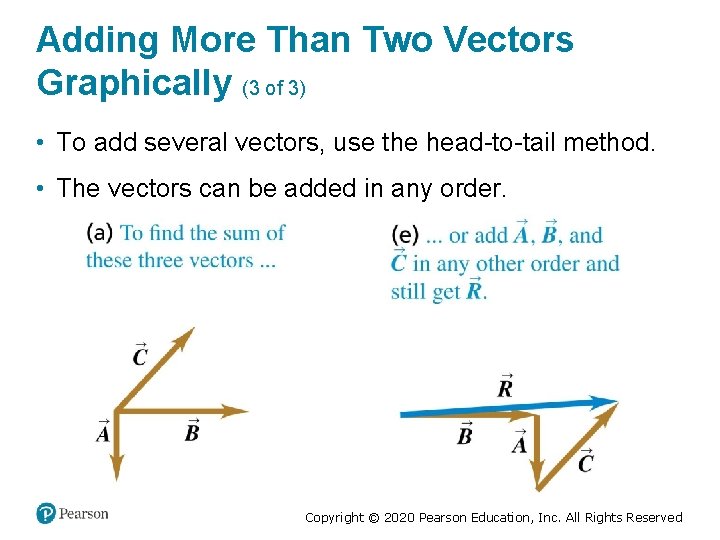 Adding More Than Two Vectors Graphically (3 of 3) • To add several vectors,