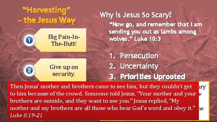 “Harvesting” – the Jesus Way Big Pain-In. The-Butt! Give up on security. Why is