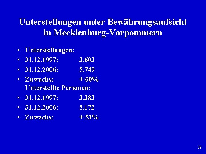 Unterstellungen unter Bewährungsaufsicht in Mecklenburg Vorpommern • • Unterstellungen: 31. 12. 1997: 3. 603