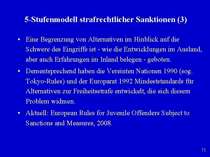 5 Stufenmodell strafrechtlicher Sanktionen (3) • Eine Begrenzung von Alternativen im Hinblick auf die