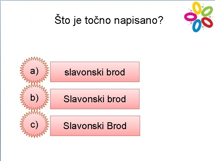 Što je točno napisano? a) slavonski brod b) Slavonski brod c) Slavonski Brod 