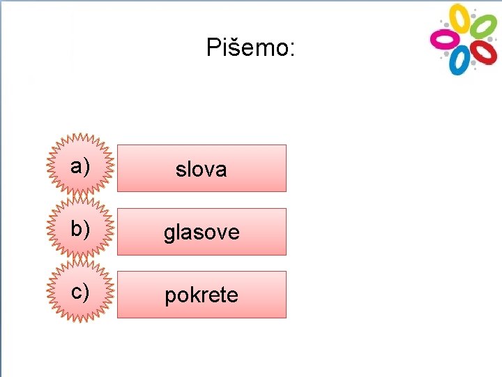 Pišemo: a) slova b) glasove c) pokrete 