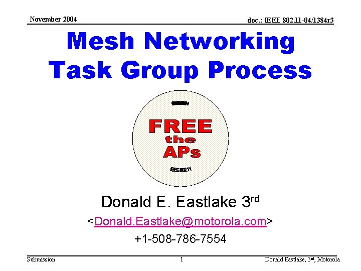 November 2004 doc. : IEEE 802. 11 -04/1384 r 3 Mesh Networking Task Group