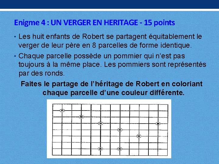 Enigme 4 : UN VERGER EN HERITAGE - 15 points • Les huit enfants