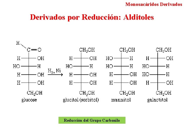 Monosacáridos Derivados por Reducción: Alditoles Reducción del Grupo Carbonilo 