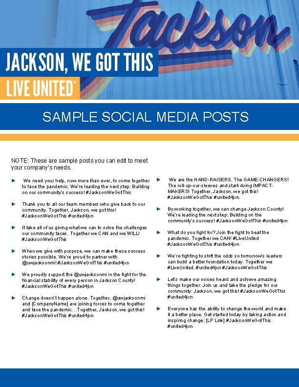 SAMPLE SOCIAL MEDIA POSTS NOTE These are sample