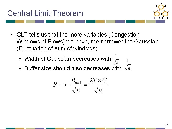 Central Limit Theorem • CLT tells us that the more variables (Congestion Windows of