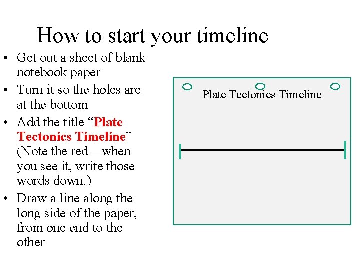 How to start your timeline • Get out a sheet of blank notebook paper