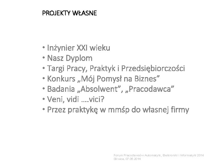 PROJEKTY WŁASNE • Inżynier XXI wieku • Nasz Dyplom • Targi Pracy, Praktyk i