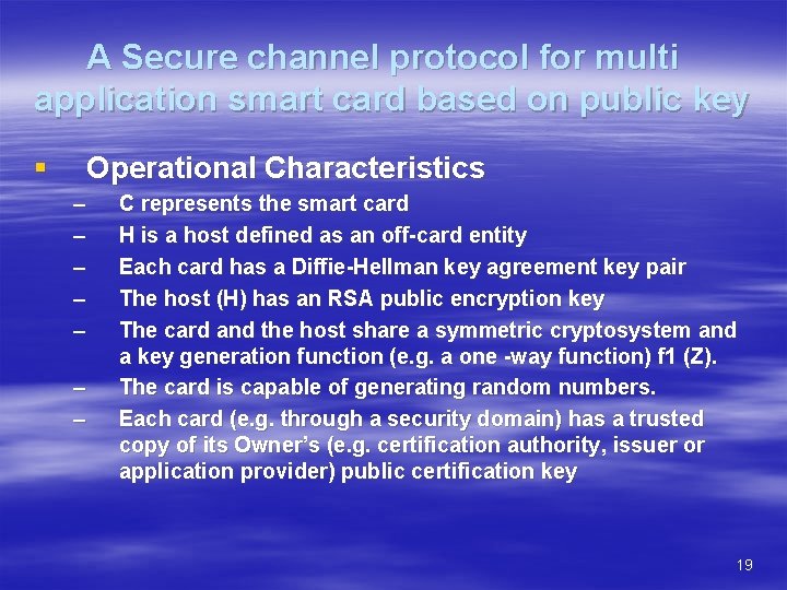 A Secure channel protocol for multi application smart card based on public key §