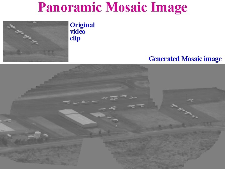 Panoramic Mosaic Image Original video clip Generated Mosaic image 