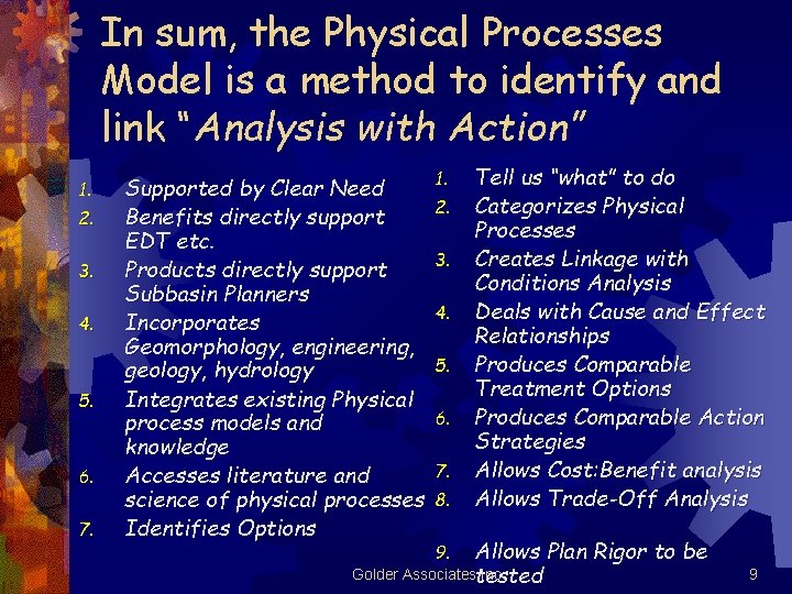 In sum, the Physical Processes Model is a method to identify and link “Analysis In sum, the Physical Processes Model is a method to identify and link “Analysis