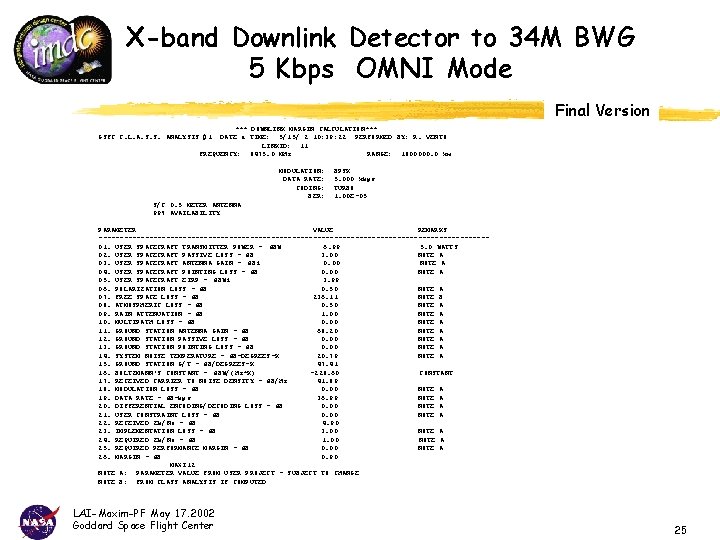 X-band Downlink Detector to 34 M BWG 5 Kbps OMNI Mode Final Version ***