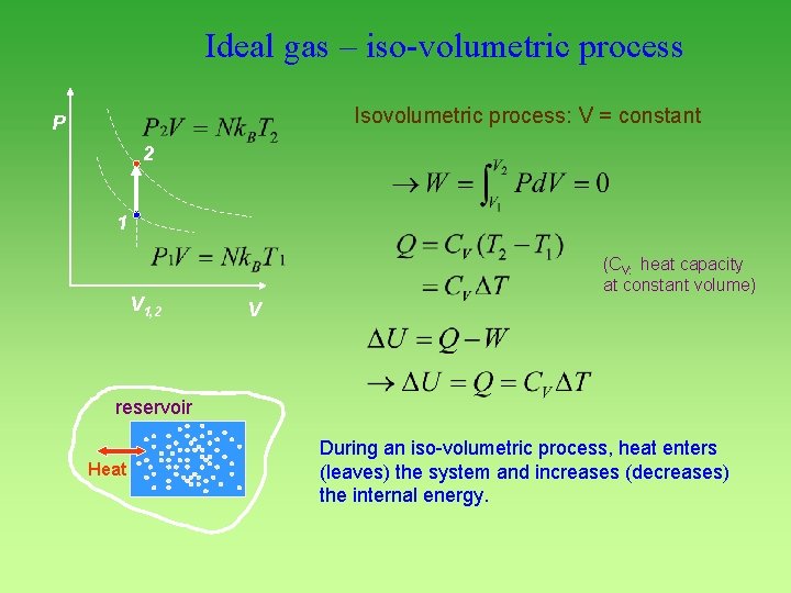 Ideal gas – iso-volumetric process Isovolumetric process: V = constant P 2 1 V
