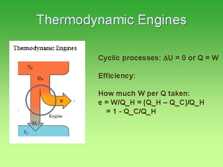 Thermodynamic Engines Cyclic processes: DU = 0 or Q = W Efficiency: How much