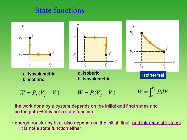 State functions a c b a. isovolumetric b. isobaric a. isobaric b. isovolumetric isothermal