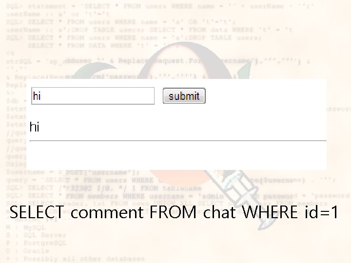 SELECT comment FROM chat WHERE id=1 