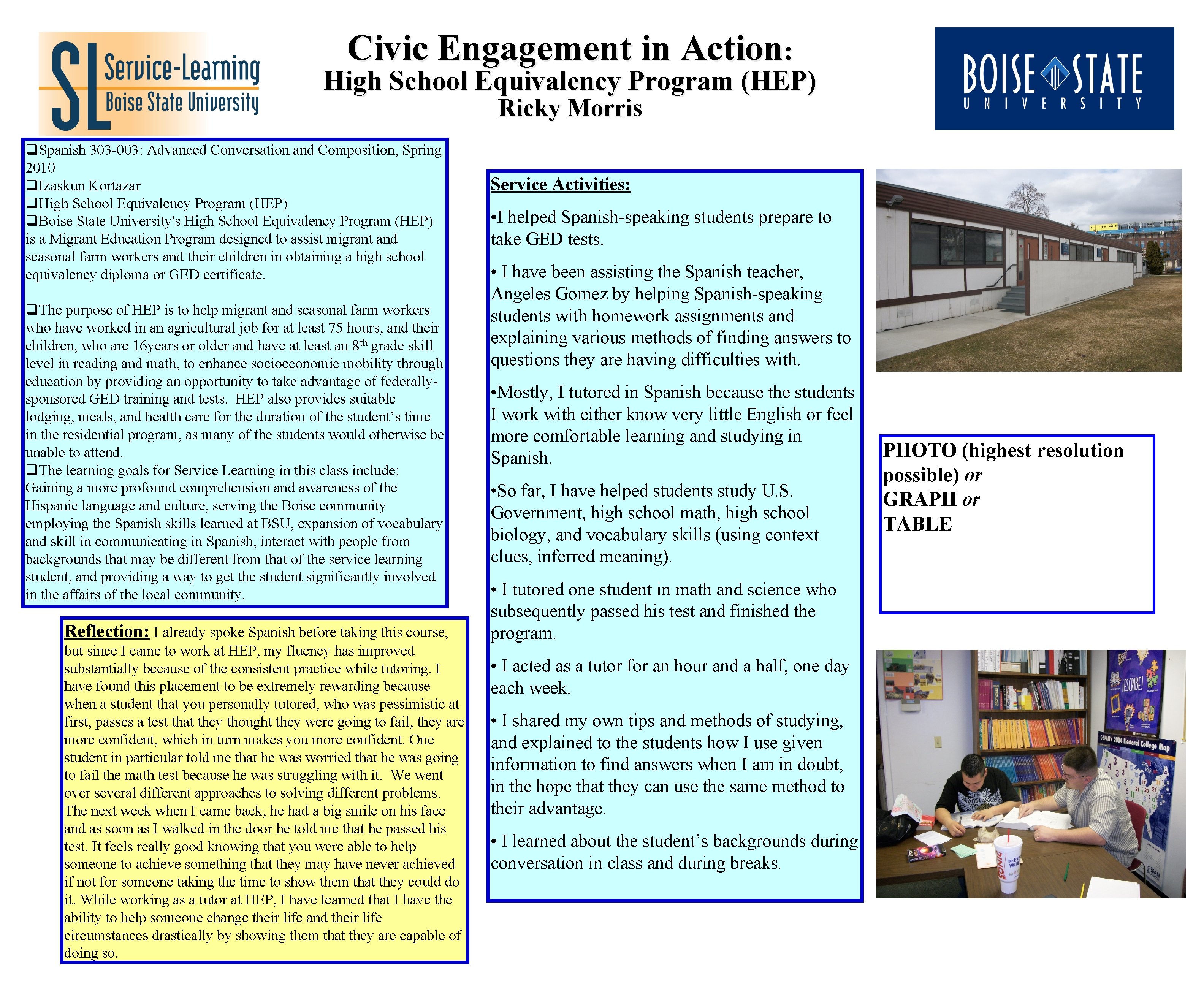 Civic Engagement in Action: High School Equivalency Program (HEP) Ricky Morris q. Spanish 303