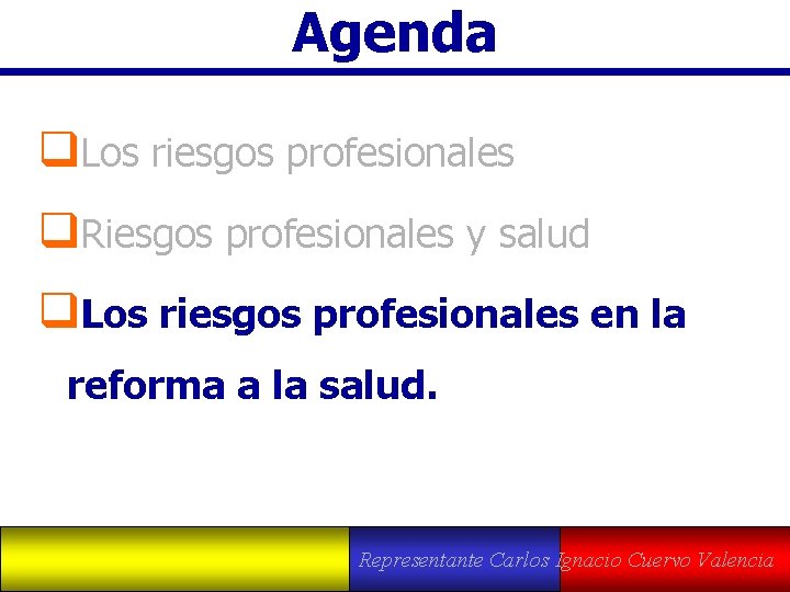 Agenda q. Los riesgos profesionales q. Riesgos profesionales y salud q. Los riesgos profesionales