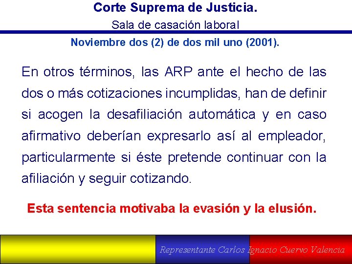 Corte Suprema de Justicia. Sala de casación laboral Noviembre dos (2) de dos mil