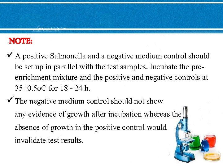 NOTE: ü A positive Salmonella and a negative medium control should be set up