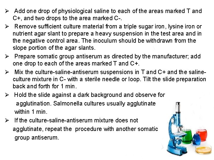 Ø Add one drop of physiological saline to each of the areas marked T