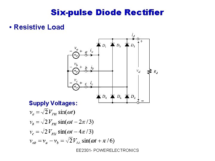 Six-pulse Diode Rectifier • Resistive Load Supply Voltages: EE 2301 - POWERELECTRONICS 