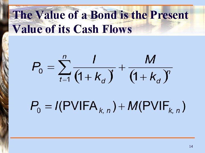 The Value of a Bond is the Present Value of its Cash Flows 14