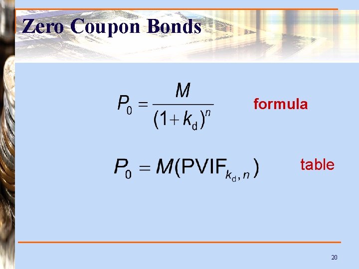 Zero Coupon Bonds formula table 20 