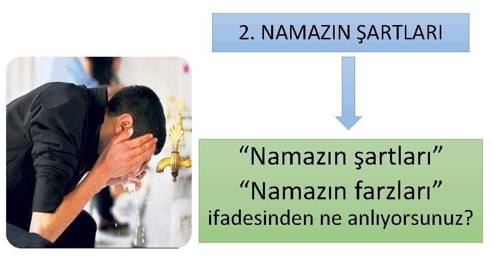 2. NAMAZIN ŞARTLARI “Namazın şartları” “Namazın farzları” ifadesinden ne anlıyorsunuz? 