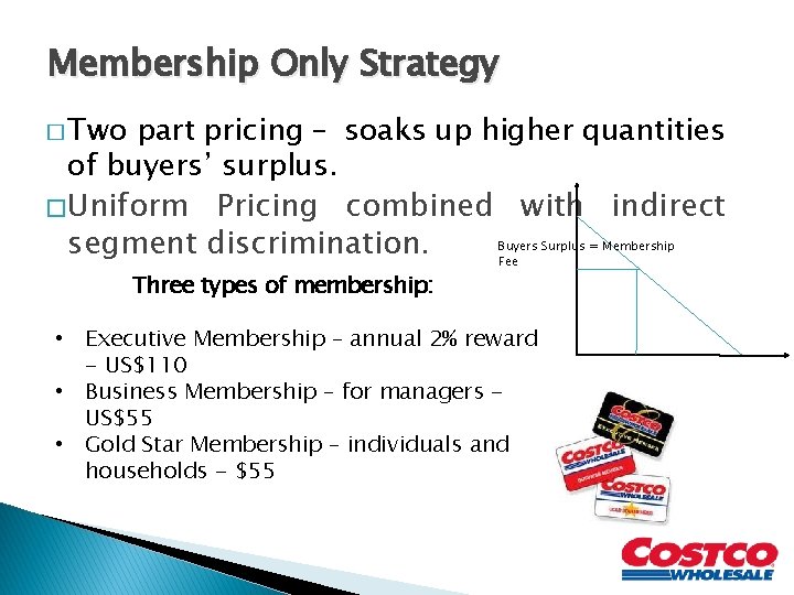 Membership Only Strategy � Two part pricing – soaks up higher quantities of buyers’