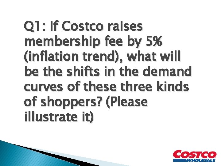 Q 1: If Costco raises membership fee by 5% (inflation trend), what will be