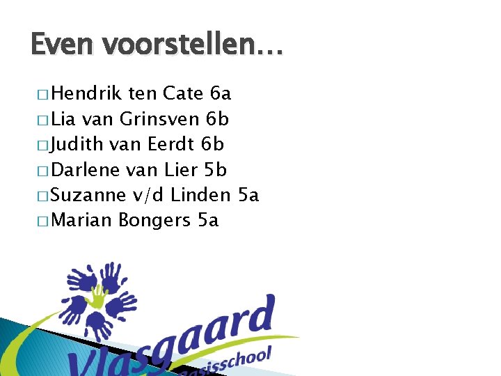 Even voorstellen… � Hendrik ten Cate 6 a � Lia van Grinsven 6 b