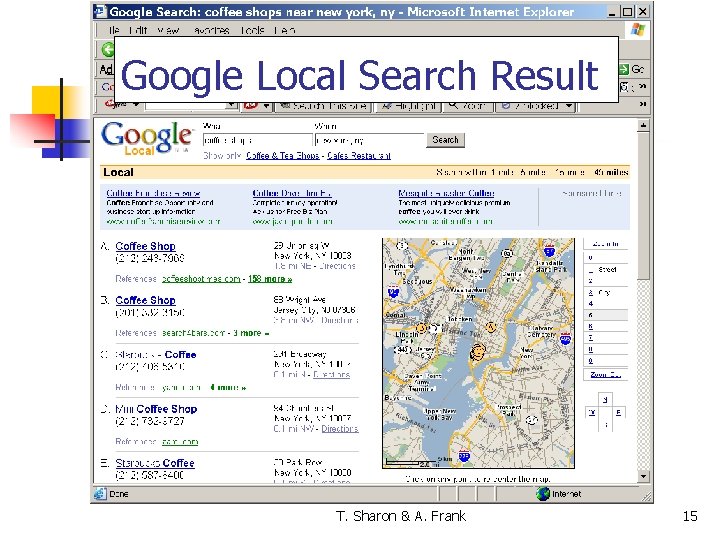 Google Local Search Result T. Sharon & A. Frank 15 